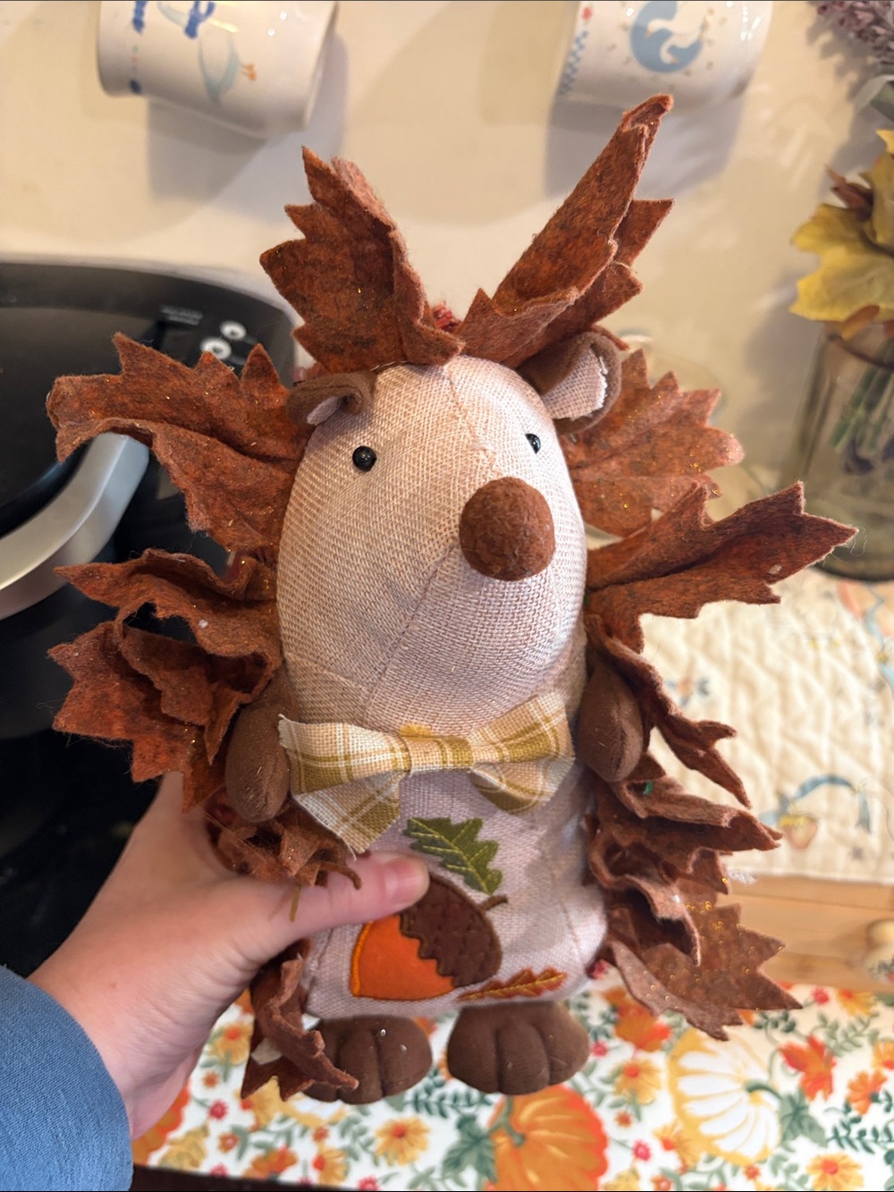 Autumn Hedgehog Plush Décor in Brown and Cream - Brand